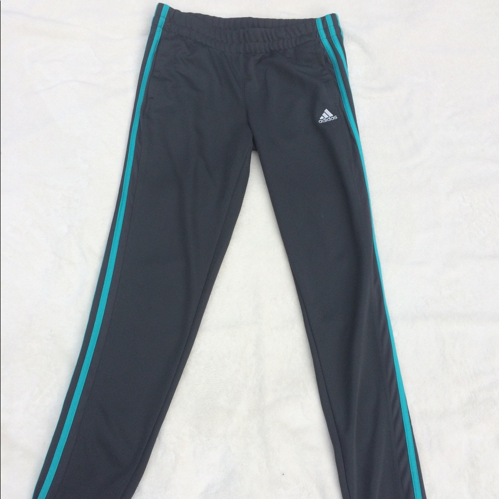 Gray and blue Adidas sweatpants